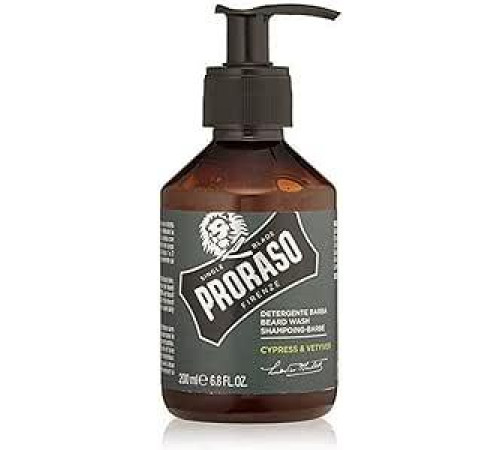 Proraso Cypress & Vetyver Beard Cleaner, 200 мл, очищающий шампунь для бороды для мужчин с очищающим действием для ухода за бородой, производство Италия