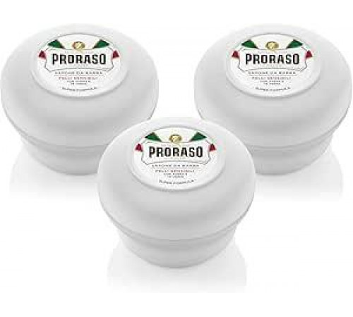 Мыло для бритья Proraso в чаше для чувствительной кожи, 3 x 150 мл, мыло для бритья для бороды, обогащенное экстрактами овса и зеленого чая, сделано в Италии
