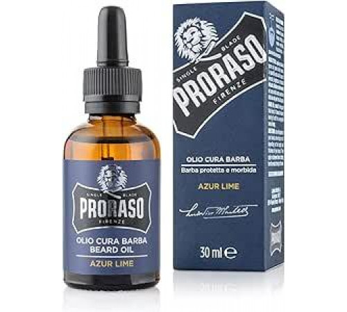 Proraso Beard Oil Azur Lime, 30 мл, мужское масло для бороды со смягчающим эффектом и ароматом цитрусовых, идеальное для густой и длинной бороды, производство Италия