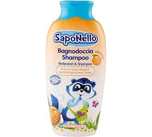 SapoNello - Шампунь для душа с абрикосом, Формула без слез, увлажненная кожа - 400 мл