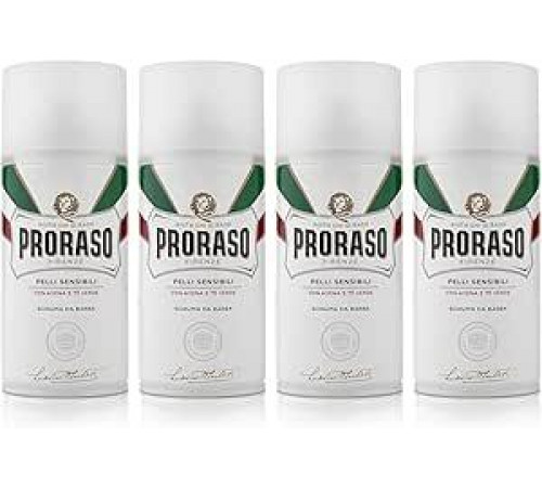 Пена для бритья Proraso Sensitive, 4 x 300 мл, пена для бороды против раздражения с экстрактами овса и зеленым чаем, производство Италия