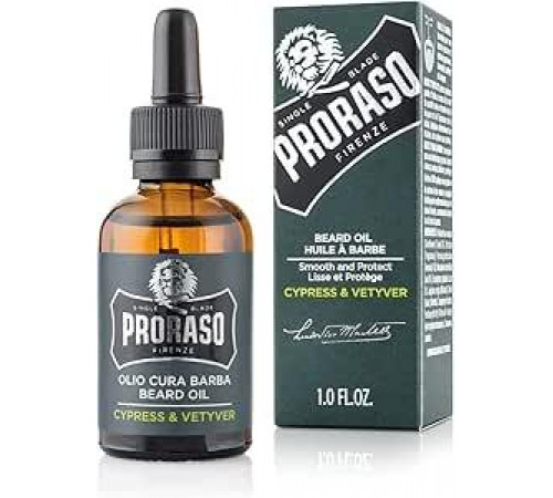 Proraso Cypress & Vetyver Beard Oil 30 мл, питательное мужское масло для бороды с мужским ароматом, идеально подходит для густой и длинной бороды, производство Италия