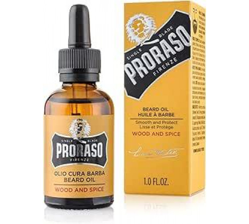 Proraso Wood and Spice Beard Care Oil, 30 мл, мужское масло для бороды со смягчающим и питательным эффектом, масло для густой и длинной бороды, производство Италия