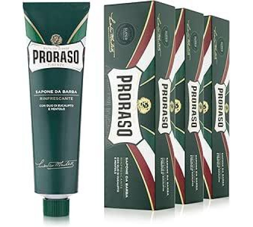 Proraso Освежающее мыло для бритья в тюбике, 3 x 150 мл, густое кремообразное мыло для бороды, обогащенное эвкалиптовым и ментоловым маслом, сделано в Италии