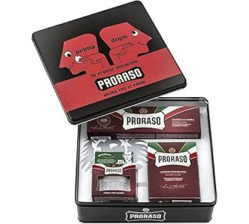 Подарочный набор Proraso Vintage Selection Hard Beards для мужчин с кремом перед бритьем 100 мл, мылом для бороды 150 мл и бальзамом после бритья 100 мл, подарочной коробкой для мужского бритья, рождественским подарочным набором, сделано в Италии