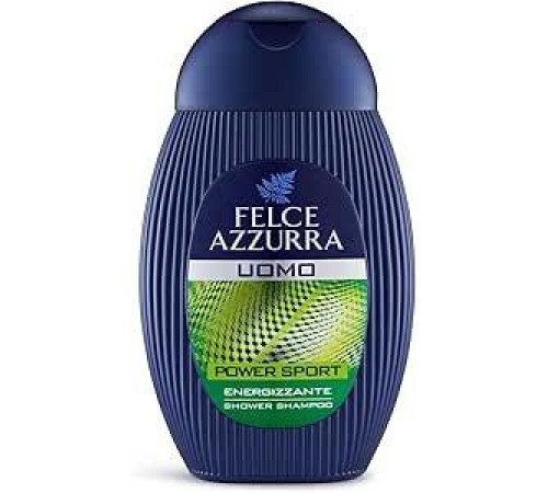 Felce Azzurra - Power Sport Energizing Shower and Shampoo для мужчин, Шампунь и пена для душа 2 в 1 Свежий и ароматный, Очищающий гель для тела и волос, Лимон, Шалфей и Мандарин, 250 мл