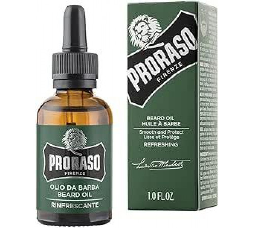 Proraso Refreshing Beard Oil, 30 мл, питательное масло для бороды со свежим и бальзамическим ароматом, идеальное для длинной бороды, производство Италия.