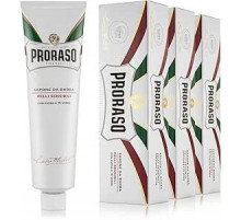 Proraso Shaving Soap, тюбик для чувствительной кожи, 3 x 150 мл, сливочное мыло для бороды, обогащенное экстрактами овса и зеленого чая, производство Италия