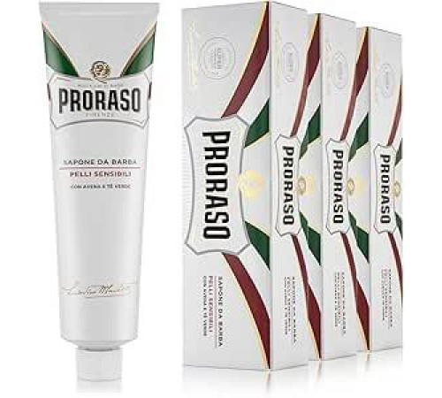 Proraso Shaving Soap, тюбик для чувствительной кожи, 3 x 150 мл, сливочное мыло для бороды, обогащенное экстрактами овса и зеленого чая, производство Италия