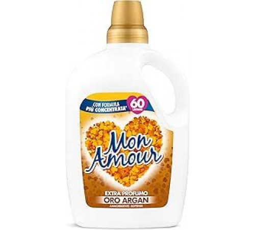 MON AMOUR — Кондиционер для белья для стиральных машин Gold и Argan, более концентрированная формула для большего количества аромата и большего количества стирок для мягкого и свежего белья и белья, дерматологически протестировано, 1 флакон 3 л (60 стирок