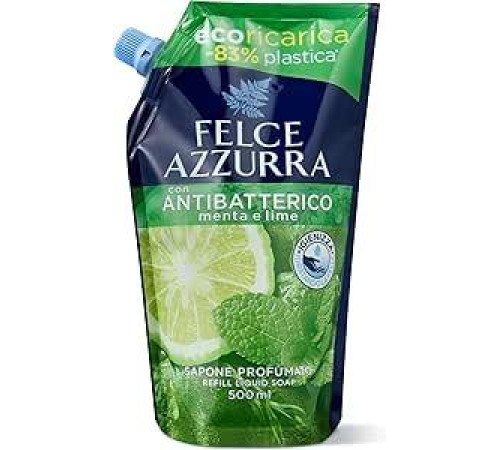 Felce Azzurra - Антибактериальное ароматизированное жидкое мыло для рук, дезинфицирующее и увлажняющее, мыло для ежедневной гигиены с чайным деревом, лаймом и мятой, нежное и дерматологически протестировано, 500 мл