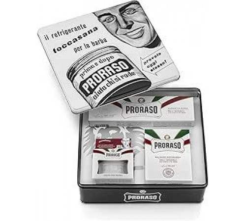 Набор Proraso Vintage Selection для чувствительной кожи, мужской подарочный набор с кремом перед бритьем 100 мл, мылом для бороды 150 мл и бальзамом после бритья 100 мл, мужская подарочная коробка, рождественский подарочный набор, сделано в Италии