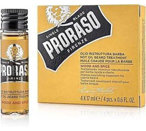 Proraso Wood and Spice Beard Restoration Oil, 4 x 18 мл, питательное масло для бороды, мужское масло для бороды с пряным и древесным ароматом, сделано в Италии