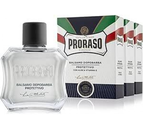 Мужской бальзам после бритья Proraso, защитный, 3 x 100 мл, мужское средство после бритья с экстрактами алоэ и витамина Е, восстанавливающий эффект, без спирта, производство Италия