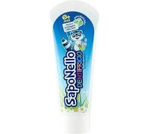 SapoNello - Зубная паста с фтором для детей со вкусом апельсина и сладкой мяты, 75 мл — изображение товара