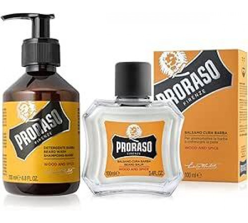 Набор для ухода за короткой бородой Proraso Wood and Spice с шампунем для бороды 200 мл и кондиционером для бороды 100 мл с пряным и древесным ароматом, производство Италия