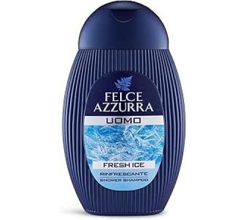 Felce Azzurra - Fresh Ice Освежающий душ и шампунь для мужчин, Шампунь и пена для душа 2 в 1 Свежий и ароматный, Очищающий гель для тела и волос, Бергамот, Мускус и Янтарь, 250 мл