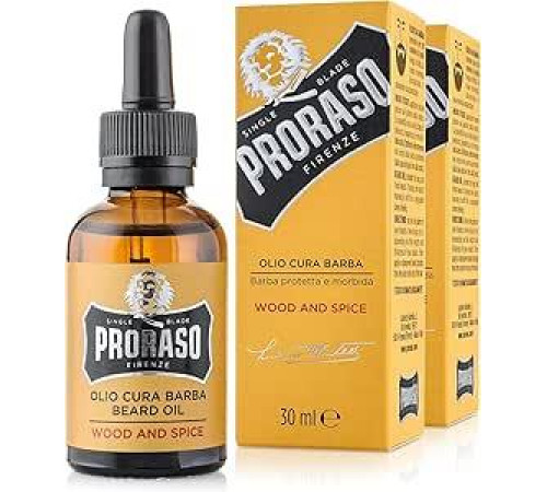 Proraso Beard Care Oil Wood and Spice 2 x 30 мл Мужское масло для бороды со смягчающим и питательным эффектом, масло для густой и длинной бороды, производство Италия