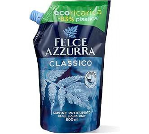 Felce Azzurra - Refill жидкое мыло для рук и лица, классическое ароматизированное, дезинфицирующее и увлажняющее мыло для рук и очищающий гель для лица для ежедневной гигиены, нежное и дерматологически протестировано, 500 мл