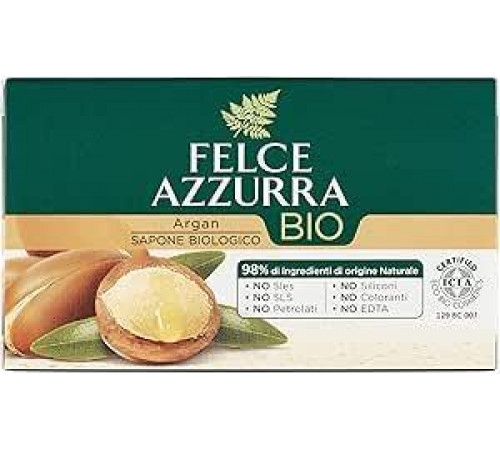 Felce Azzurra Bio — аргановое твердое мыло с ароматом, 100% натуральное, мыло для рук, лица и тела — дерматологически протестированное увлажняющее очищающее средство, многоцелевое мыло, ароматизированное мыло 125 г