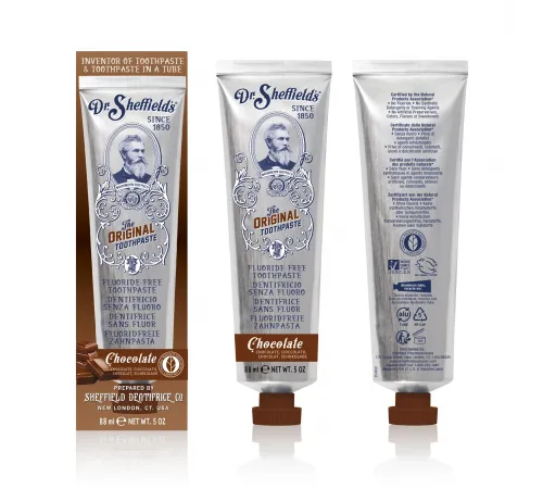 Зубная паста без фтора от Dr. Sheffield имеет вкус настоящего шоколада